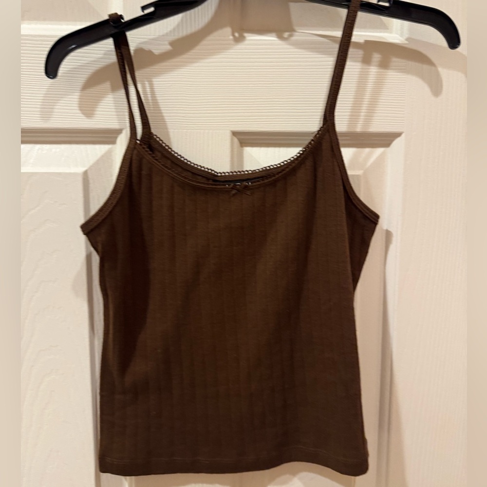 Brown Women's Camisole Top with bow detail.